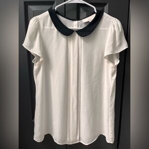 LOFT white Blouse with Black Collar